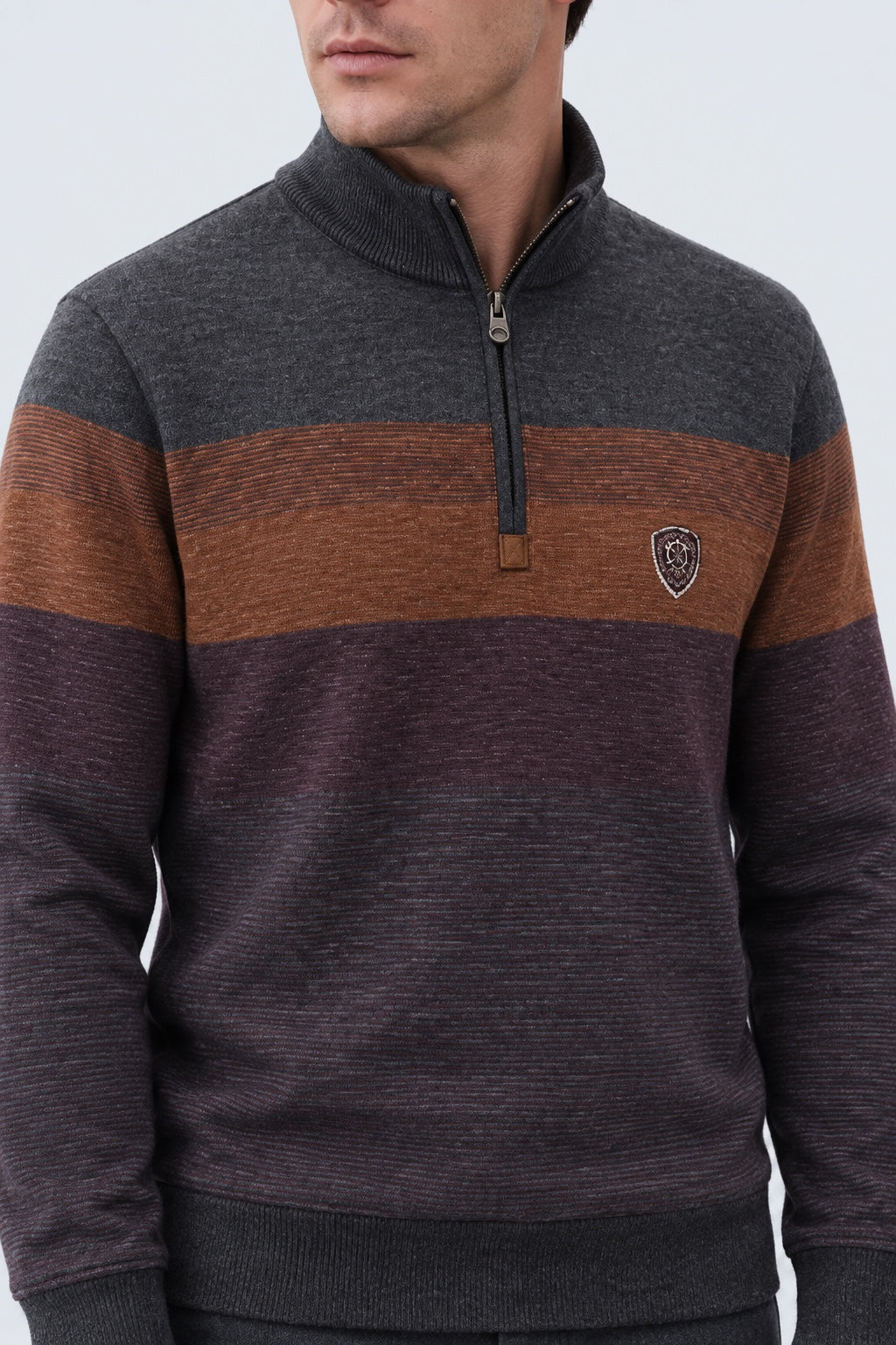 Sweatshirt mit Stehkragen und Blockstreifen‑Design in anthra combi 1, Ansicht 3
