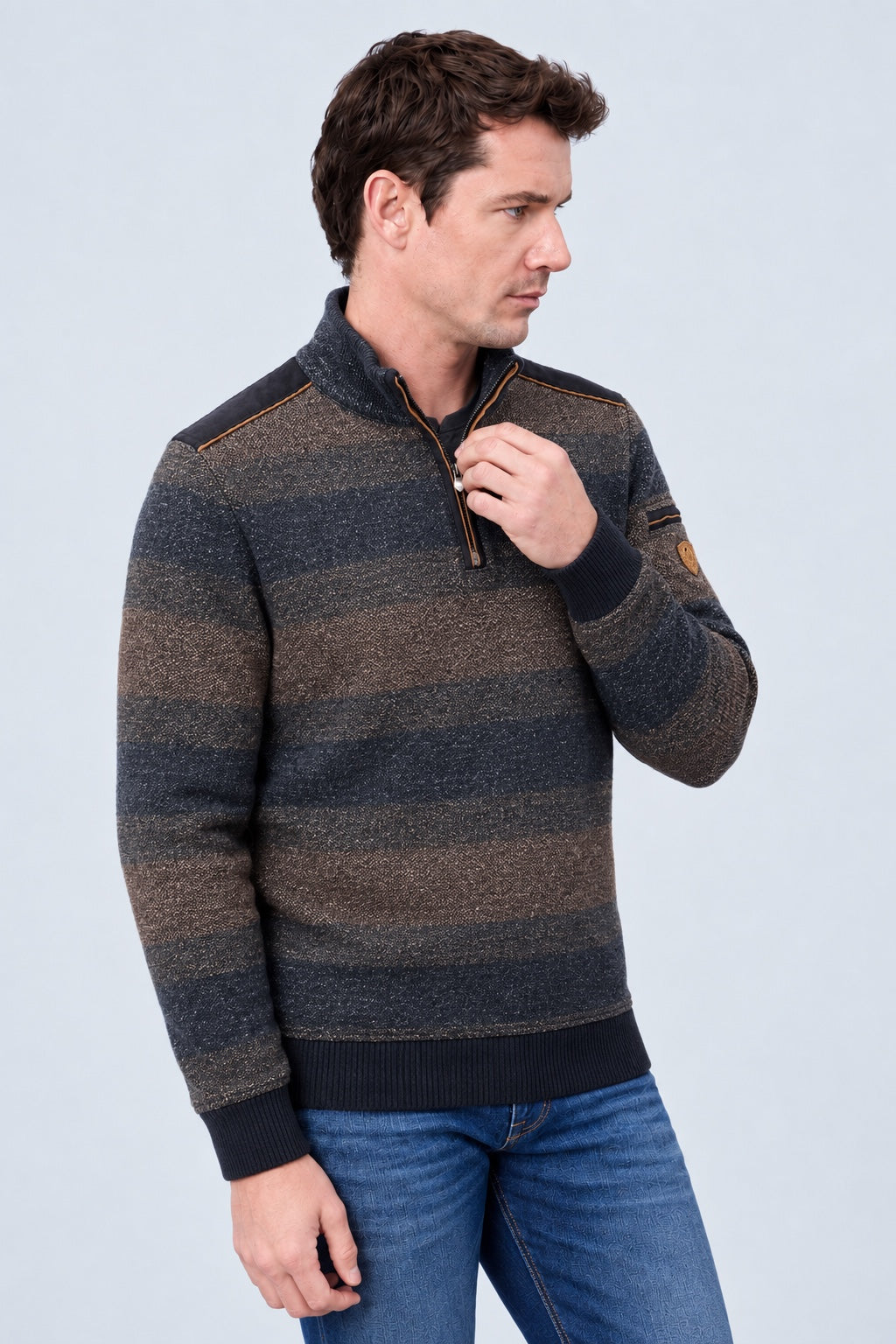 Sweatshirt mit Stehkragen und Farbverlauf‑Strukturdesign in camel combi 1, Ansicht 2