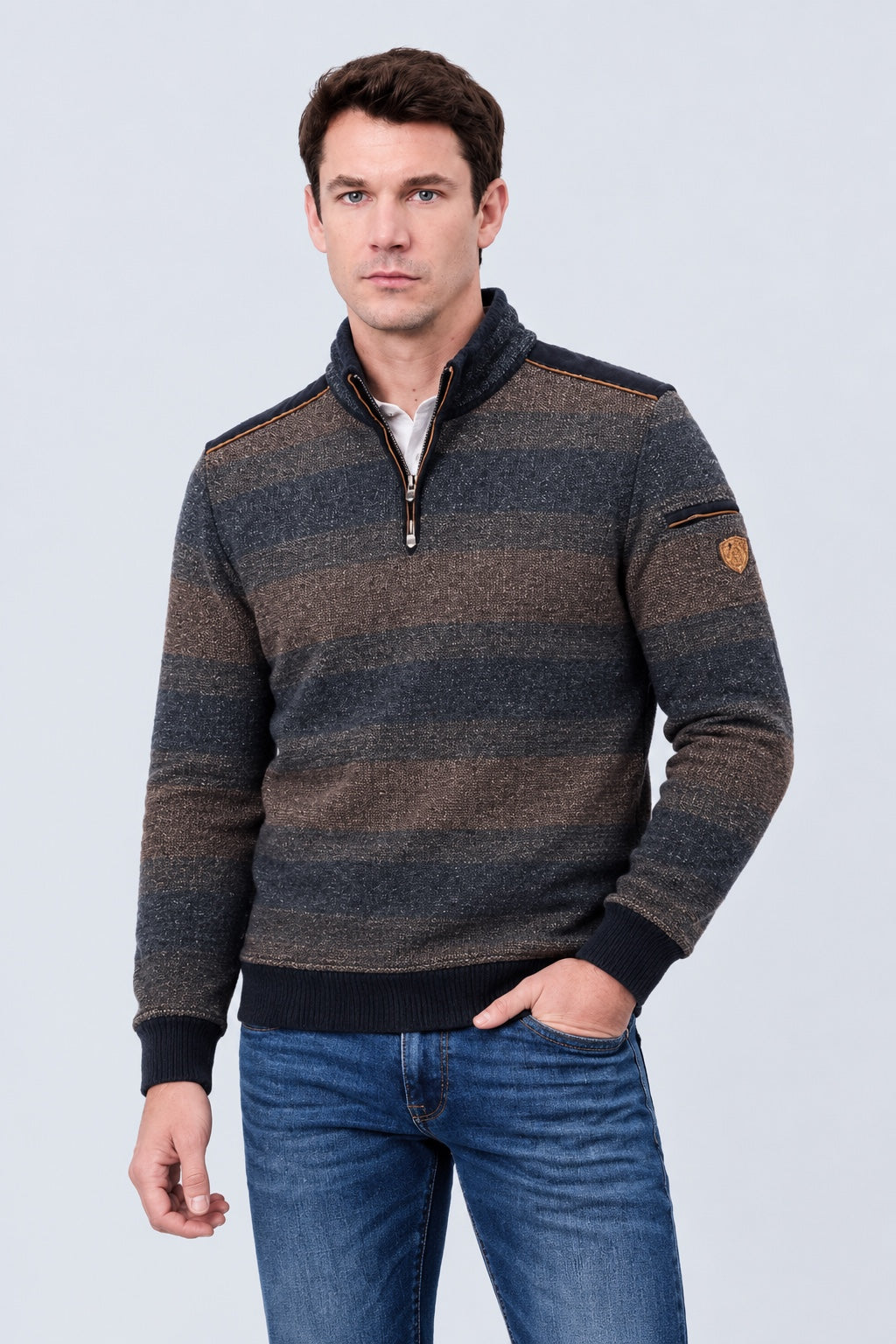 Sweatshirt mit Stehkragen und Farbverlauf‑Strukturdesign in camel combi 1, Ansicht 3