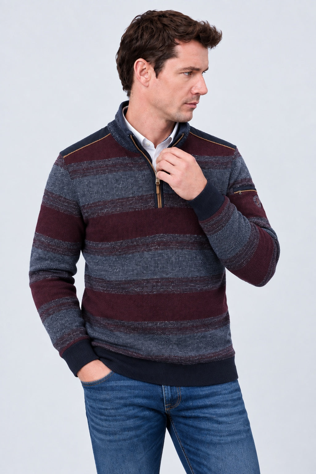 Sweatshirt mit Stehkragen und Farbverlauf‑Strukturdesign in bordo combi 1, Ansicht 2