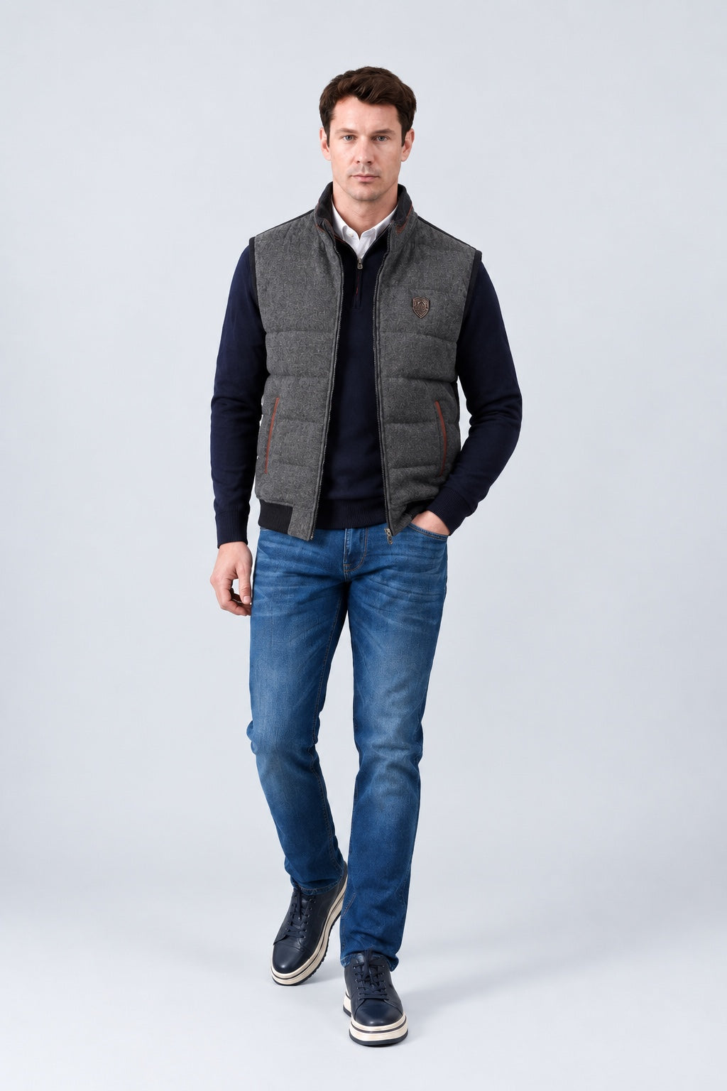 Bodywarmer aus Baumwoll‑Polyester‑Mix mit Stehkragen in anthra combi 1