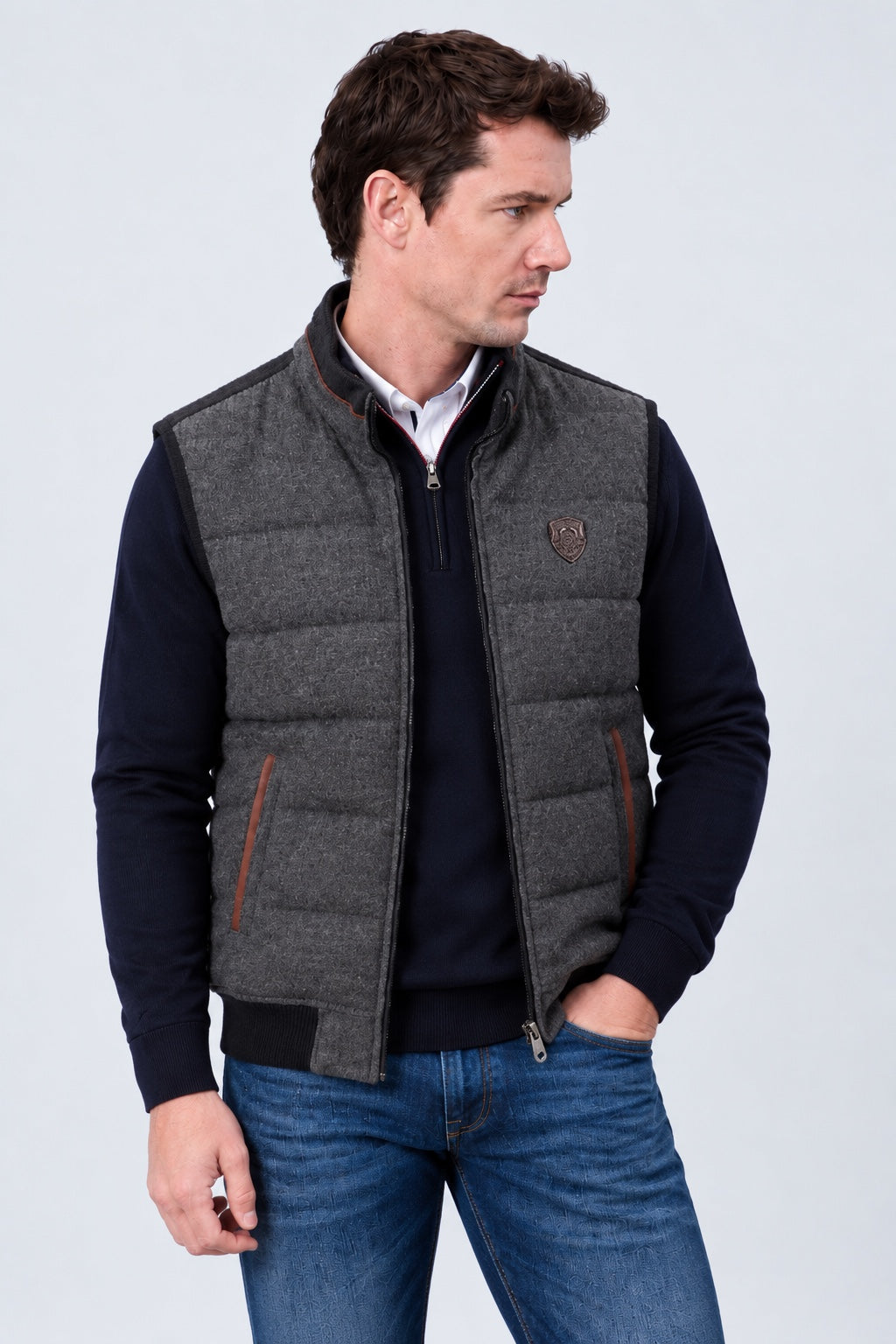 Bodywarmer aus Baumwoll‑Polyester‑Mix mit Stehkragen in anthra combi 1, Ansicht 2