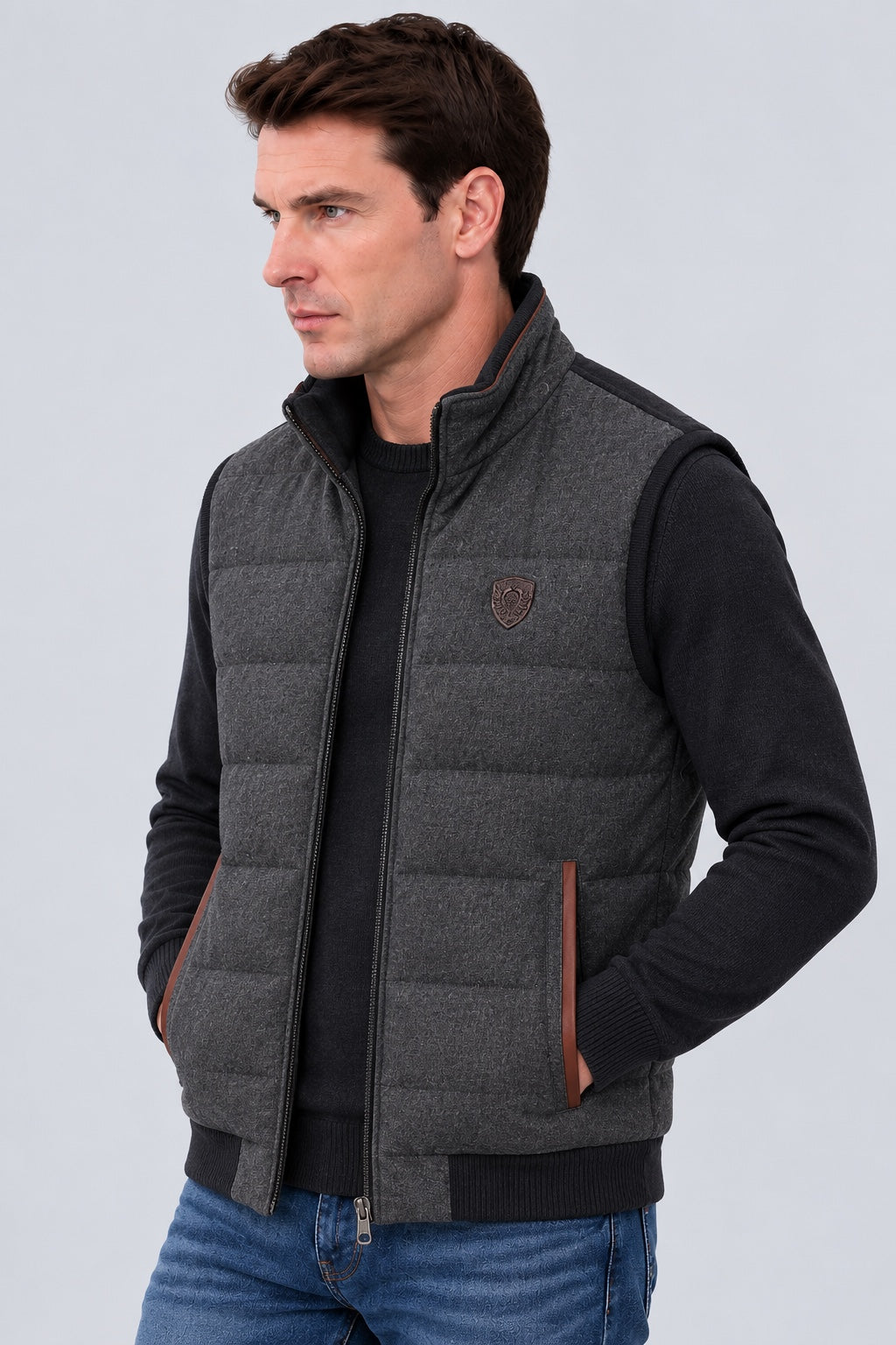 Bodywarmer aus Baumwoll‑Polyester‑Mix mit Stehkragen in anthra combi 1, Ansicht 3