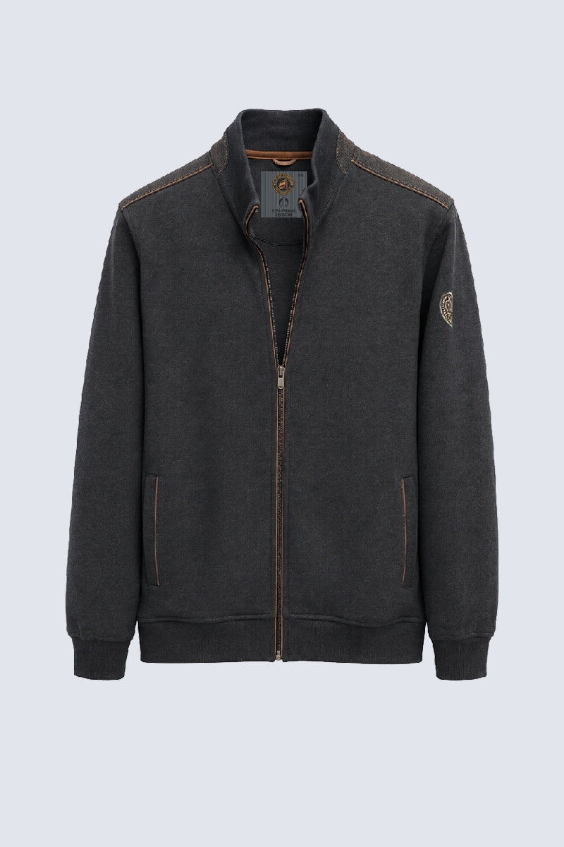 Sweat‑Jacke aus Baumwoll‑Polyester‑Mix mit Stehkragen in anthra mel.
