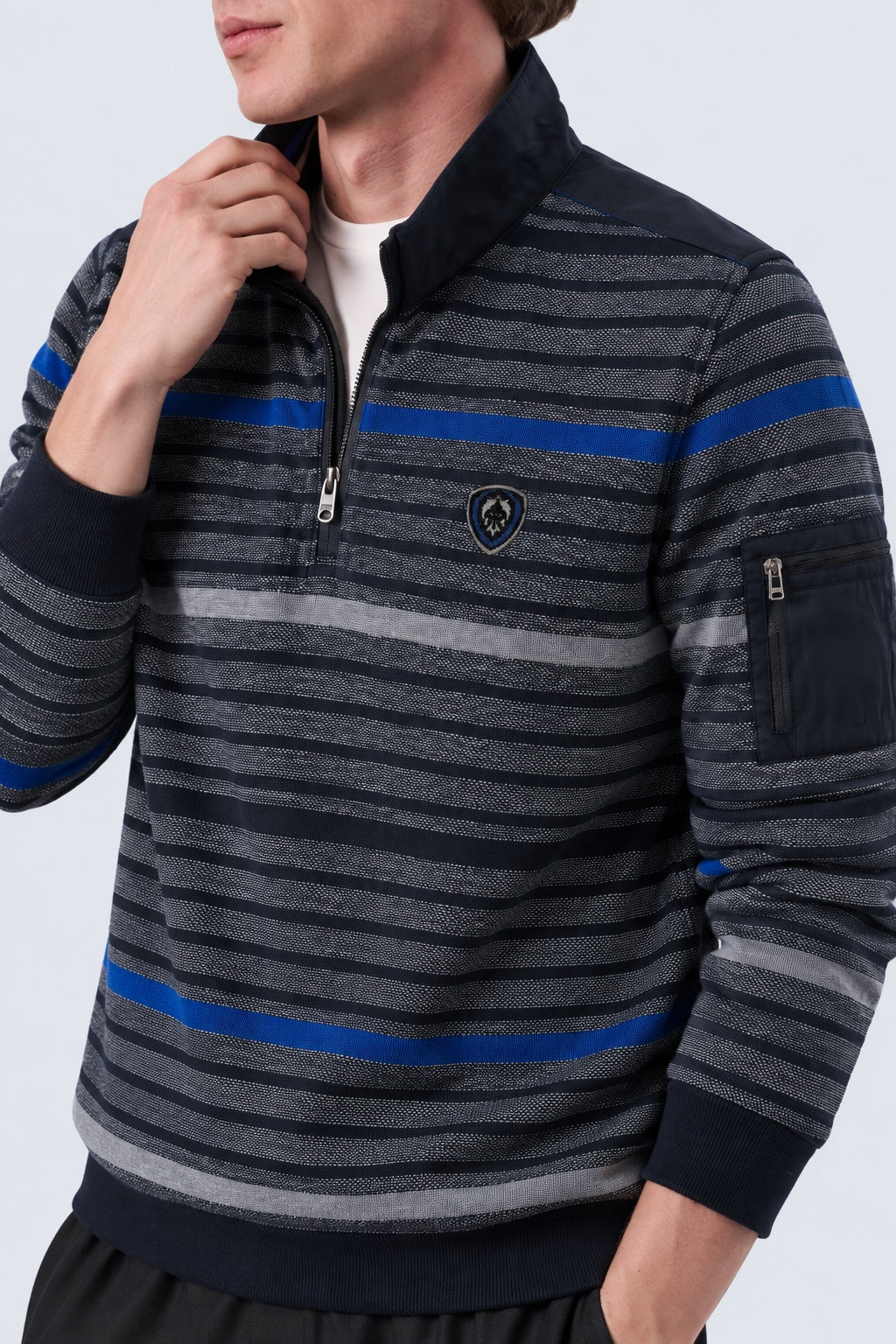Sweatshirt mit Stehkragen und Streifendesign in black combi 1, Ansicht 3