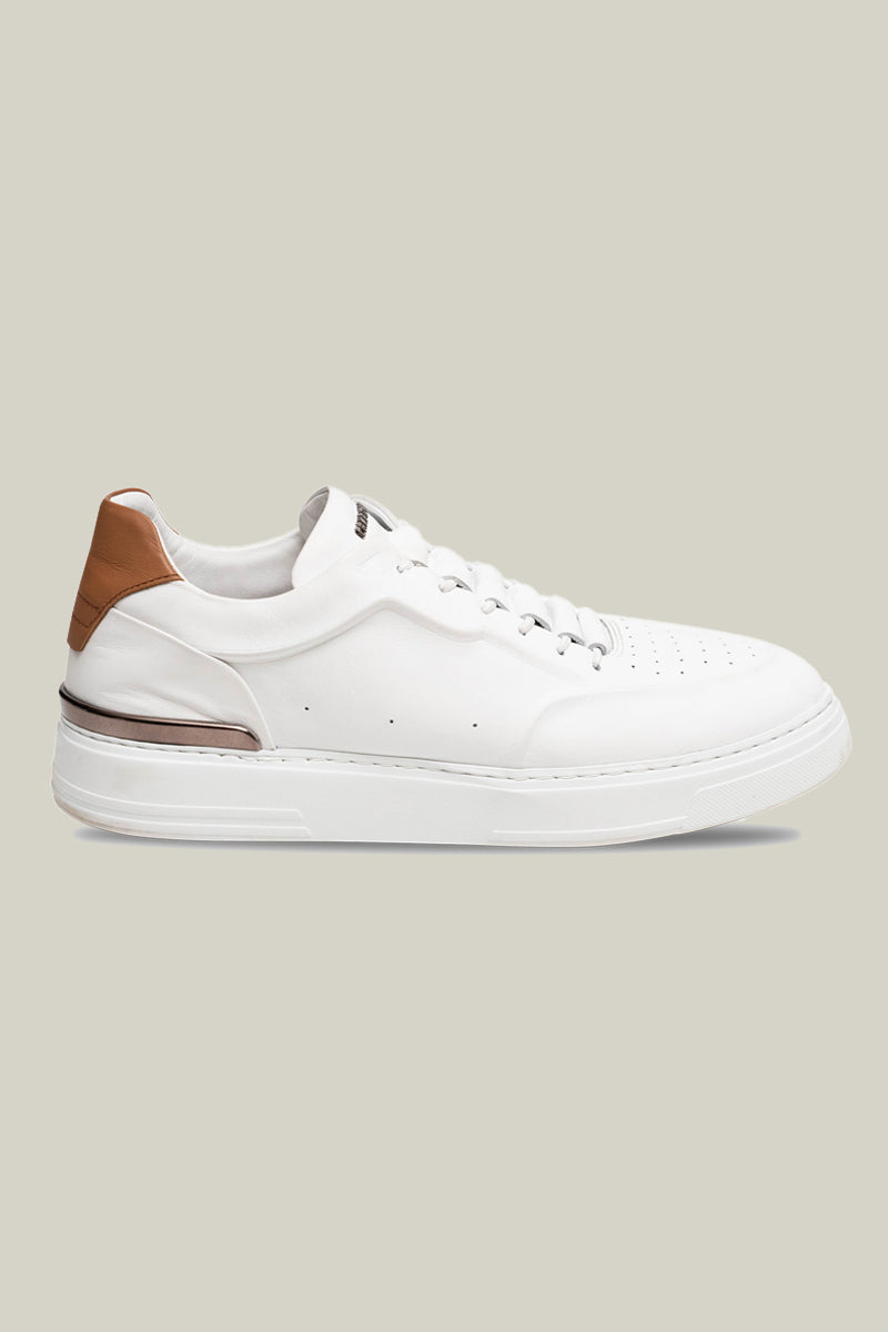 Leather sneakers with concealed lacing.
