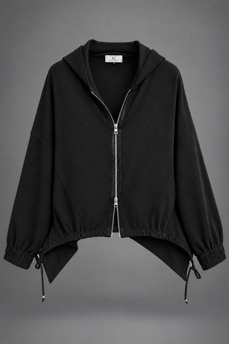 Oversized Kapuzenjacke in Schwarz, Vorderansicht