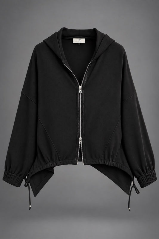 Oversized Kapuzenjacke in Schwarz, Vorderansicht