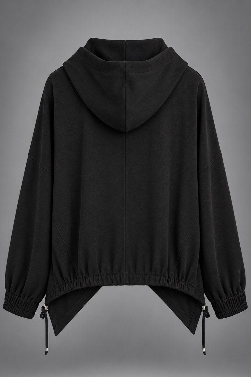 Oversized Kapuzenjacke in Schwarz, Rückansicht