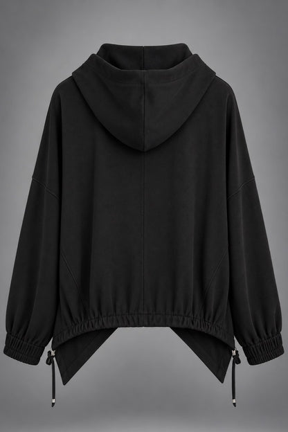 Oversized Kapuzenjacke in Schwarz, Rückansicht