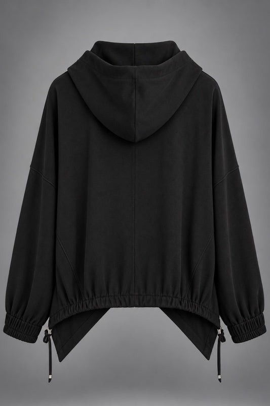 Oversized Kapuzenjacke in Schwarz, Rückansicht