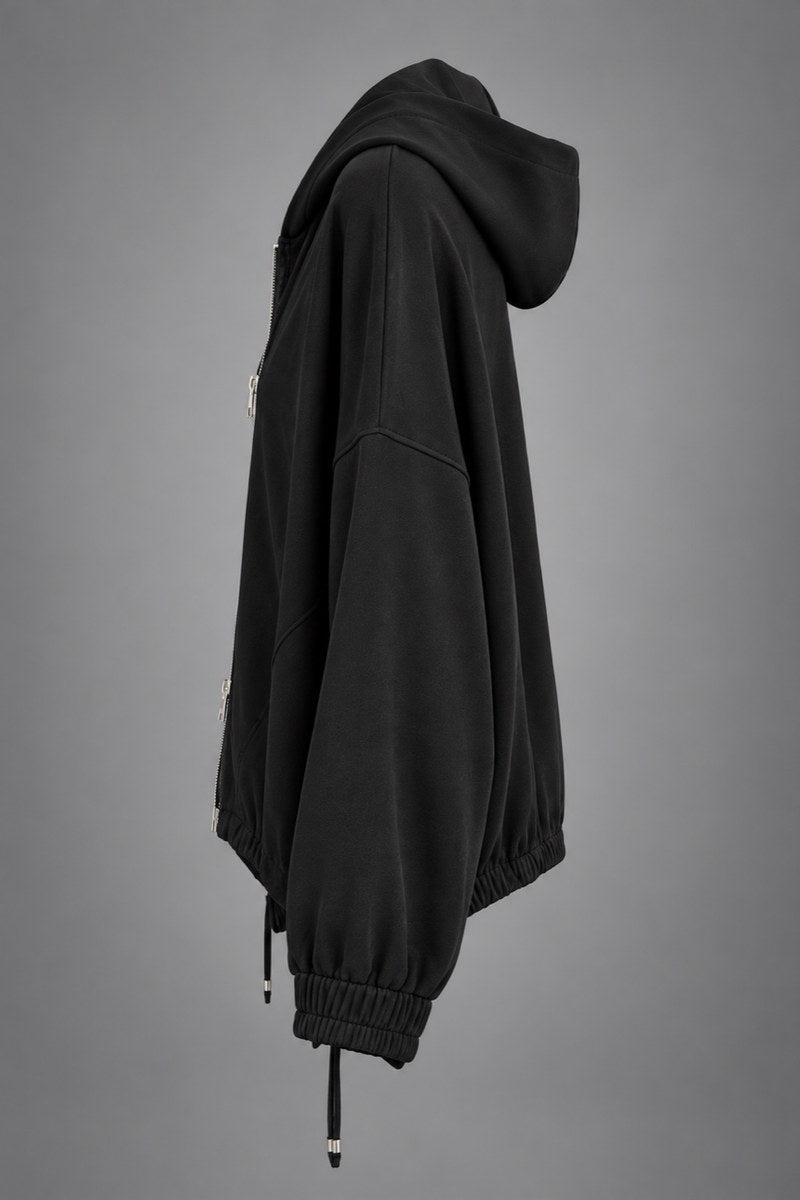Oversized Kapuzenjacke in Schwarz, Seitenansicht