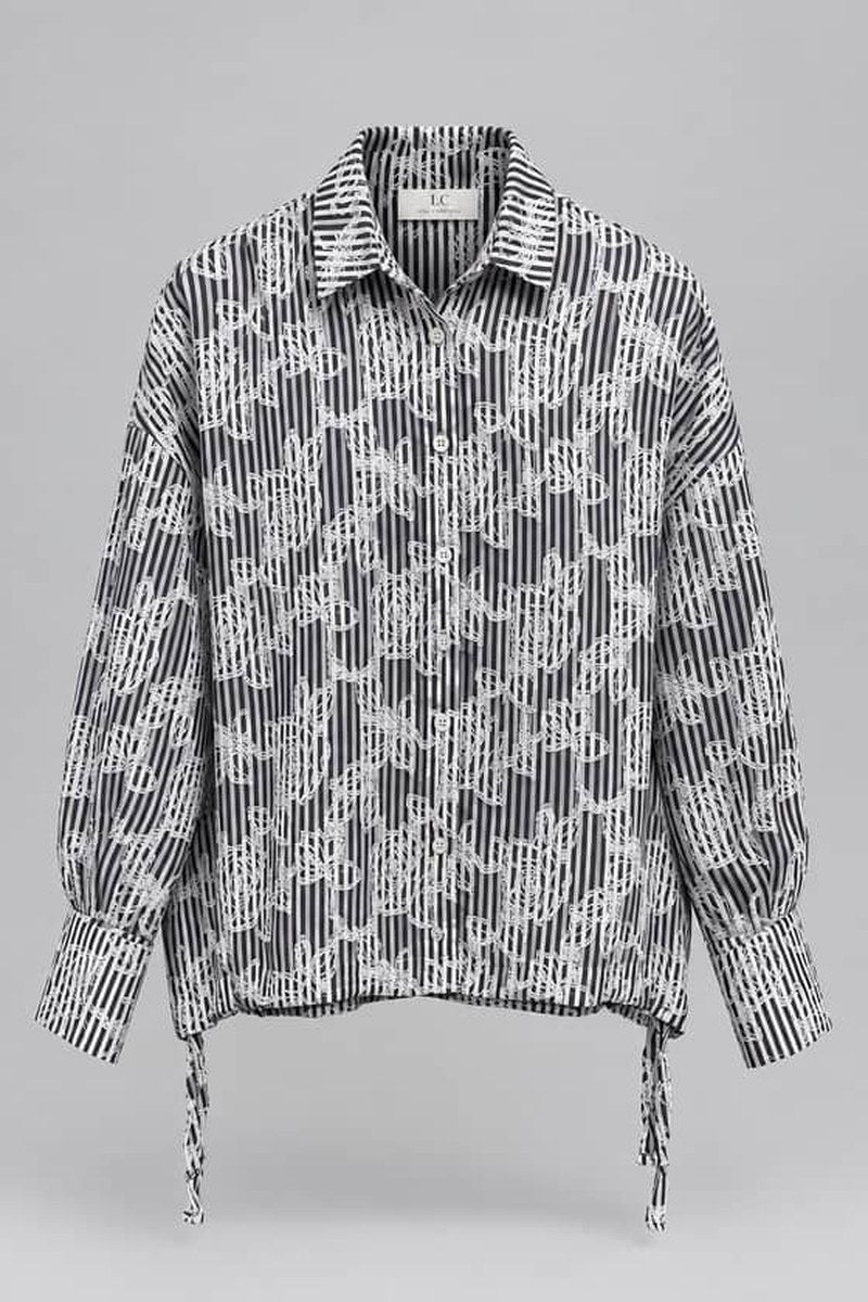 Transparente Bluse aus Viskose-Mix mit Wellen-Jacquard und Tunnelzug