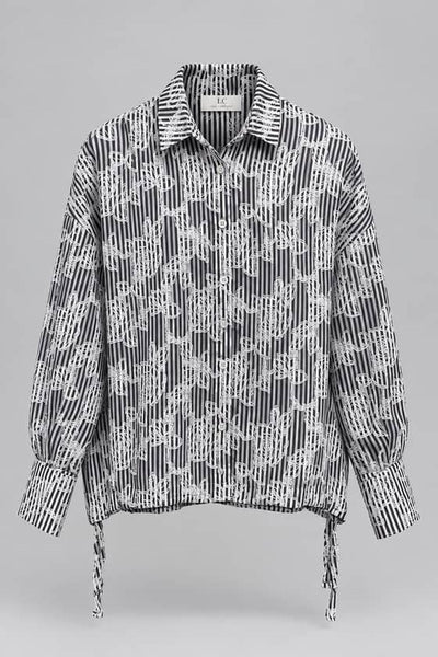 Transparente Bluse aus Viskose-Mix mit Wellen-Jacquard und Tunnelzug