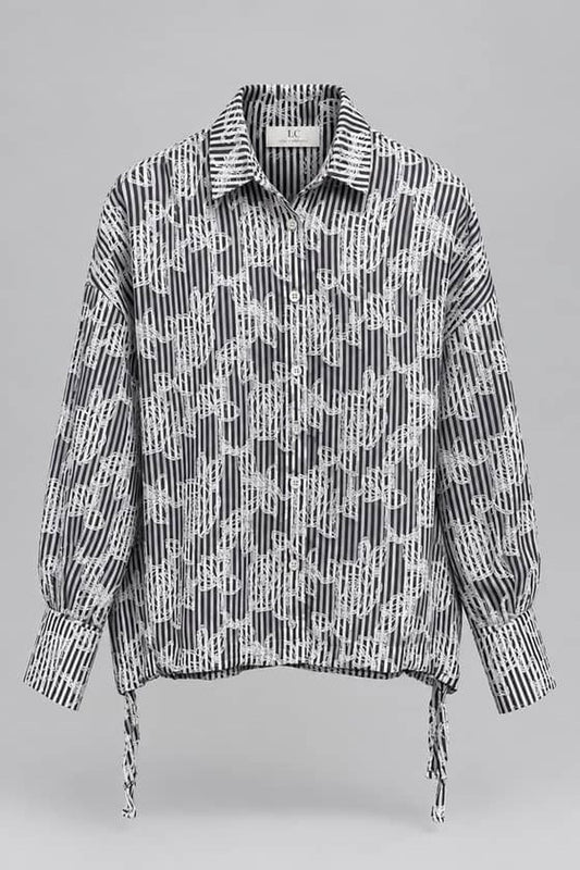 Transparente Bluse aus Viskose-Mix mit Wellen-Jacquard und Tunnelzug